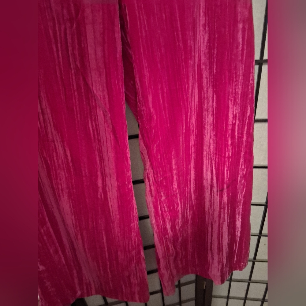 Nasty Gal Hot Pink Crushed Velvet Wide Leg Pants size 10 - Picture 6 of 10